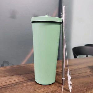 750Ml Blue Straw Cup 304 Stainless Steel Reusable Bpa Free Water Bottle With Leak Proof Lid Large Capacity Perfect For H