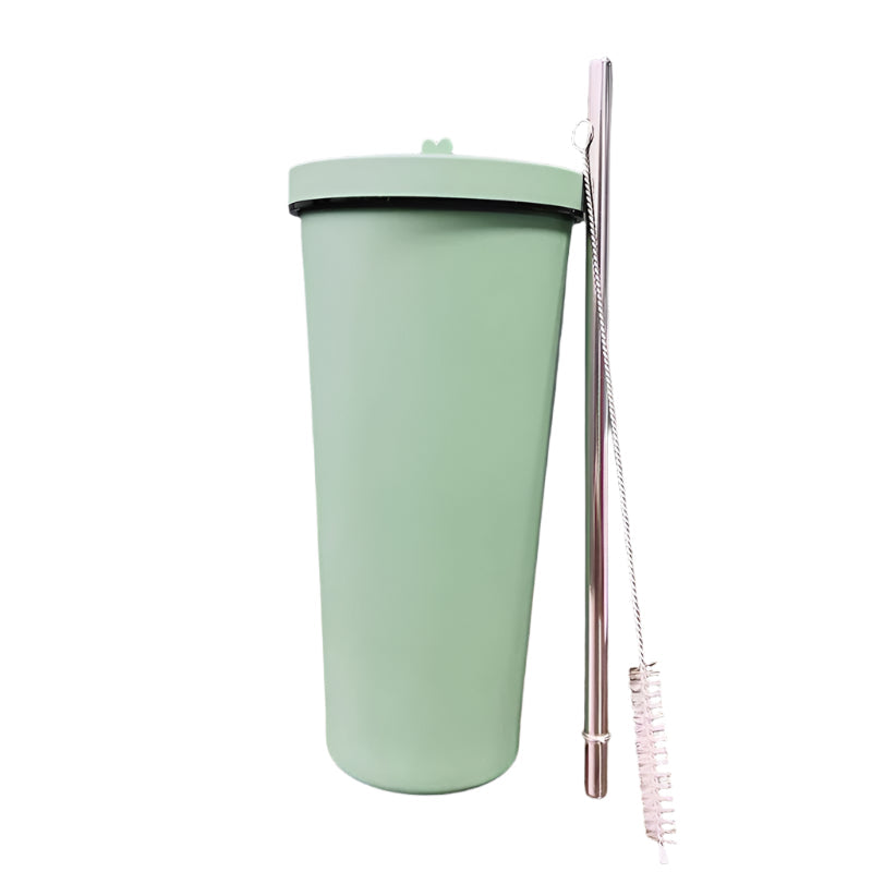 750Ml Green Straw Cup 304 Stainless Steel Reusable Bpa Free Water Bottle With Leak Proof Lid Large Capacity Perfect For