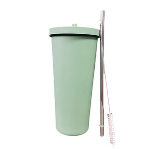 750Ml Green Straw Cup 304 Stainless Steel Reusable Bpa Free Water Bottle With Leak Proof Lid Large Capacity Perfect For