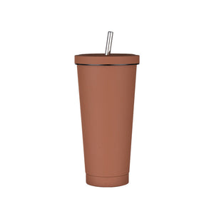 750Ml Dark Brown Straw Cup 304 Stainless Steel Reusable Bpa Free Water Bottle With Leak Proof Lid Large Capacity Perfect