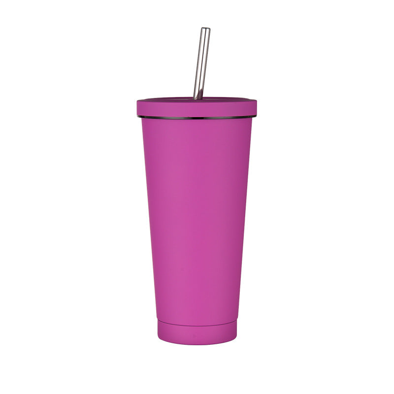 750Ml Rose Red Straw Cup 304 Stainless Steel Reusable Bpa Free Water Bottle With Leak Proof Lid Large Capacity Perfect F