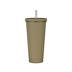 750Ml Light Brown Straw Cup 304 Stainless Steel Reusable Bpa Free Water Bottle With Leak Proof Lid Large Capacity Perfec