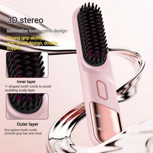 Purple 2 In 1 Rechargeable Hair Straightener And Curler Portable Styling Comb Dual Function Flat Iron Curling Wand Perfe