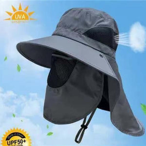 Dark Grey Outdoor Uv Protection Hat For Men Detachable Face And Neck Shield Large Brim Sun Fishing Hiking Activities