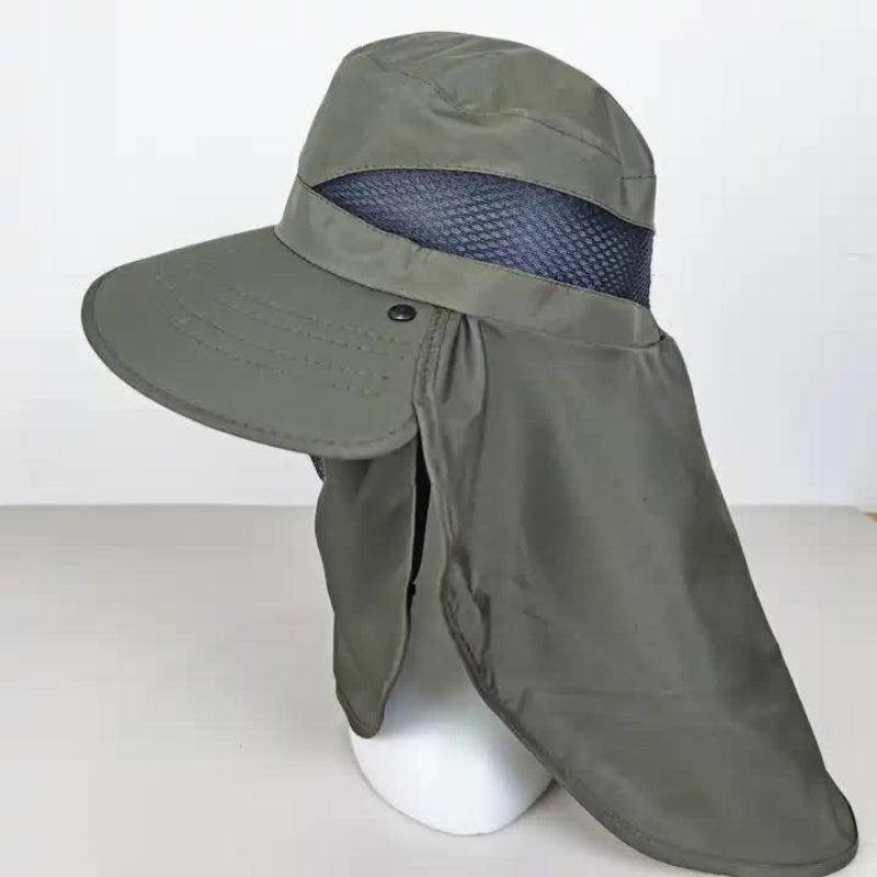 Dark Grey Outdoor Uv Protection Hat For Men Detachable Face And Neck Shield Large Brim Sun Fishing Hiking Activities