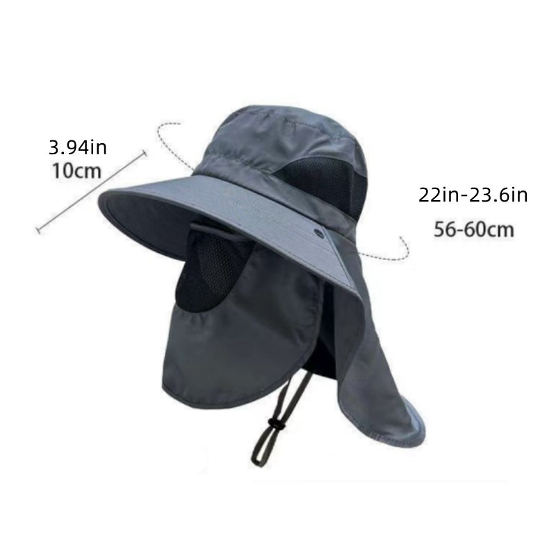 Dark Grey Outdoor Uv Protection Hat For Men Detachable Face And Neck Shield Large Brim Sun Fishing Hiking Activities