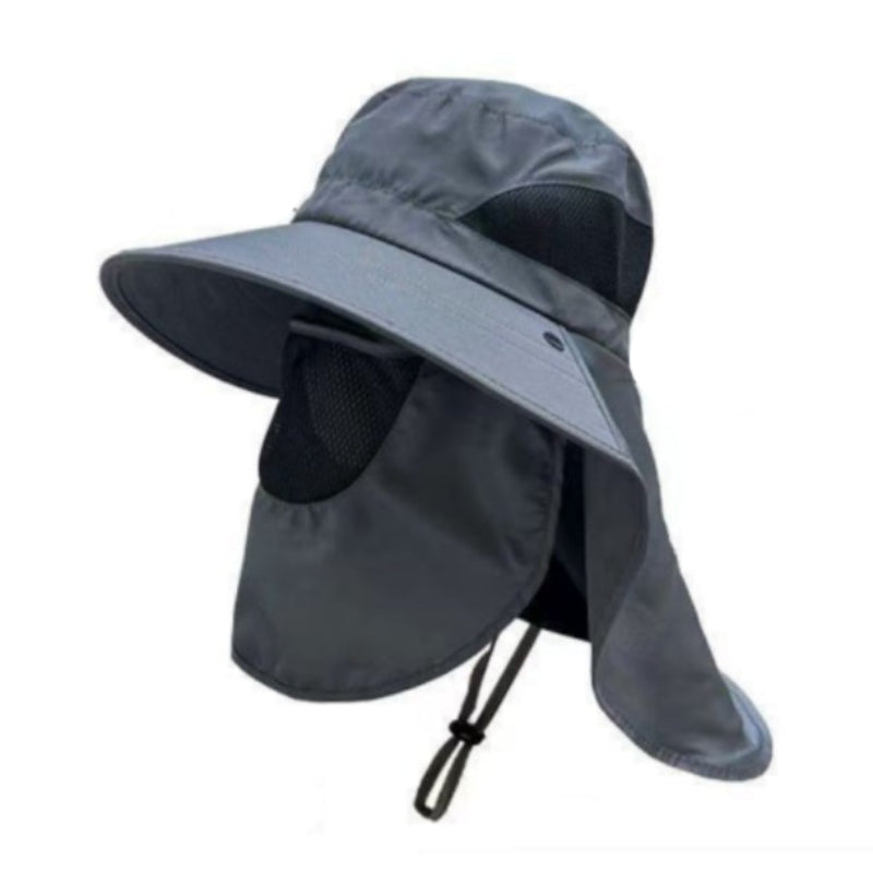 Dark Grey Outdoor Uv Protection Hat For Men Detachable Face And Neck Shield Large Brim Sun Fishing Hiking Activities