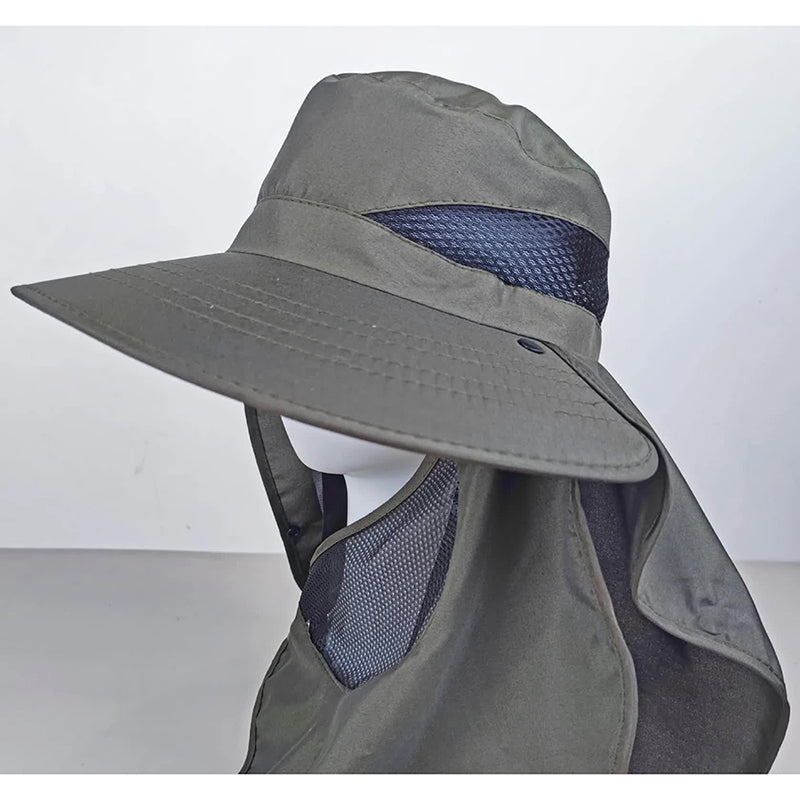 Dark Grey Outdoor Uv Protection Hat For Men Detachable Face And Neck Shield Large Brim Sun Fishing Hiking Activities