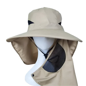 Khaki Outdoor Uv Protection Hat For Men Detachable Face & Neck Shield Large Brim Sun Fishing Hiking And Activities