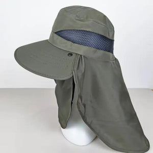 Khaki Outdoor Uv Protection Hat For Men Detachable Face & Neck Shield Large Brim Sun Fishing Hiking And Activities