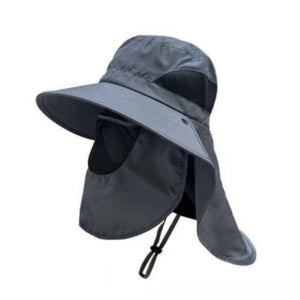 Navy Blue Outdoor Uv Protection Hat For Men Detachable Face & Neck Shield Large Brim Sun Fishing Hiking And Activities