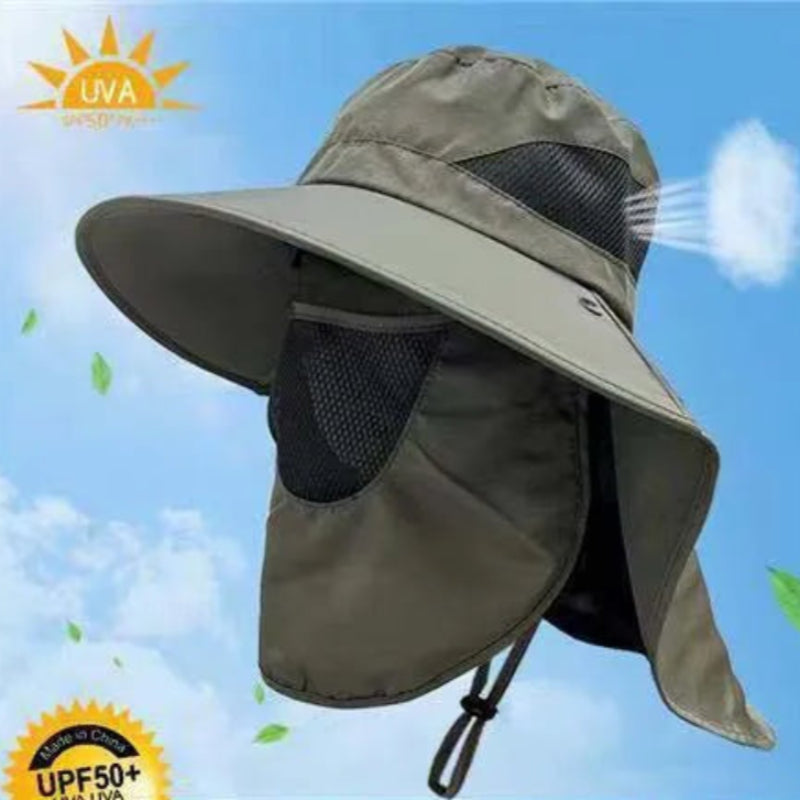 Military Green Outdoor Uv Protection Hat For Men Detachable Face & Neck Shield Large Brim Sun Fishing Hiking And Activit