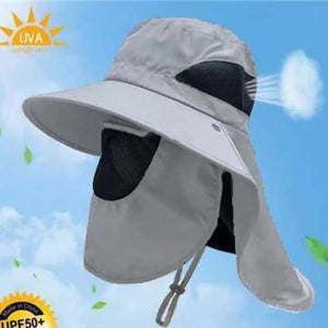 Light Gray Outdoor Uv Protection Hat For Men Detachable Face & Neck Shield Large Brim Sun Fishing Hiking And Activities