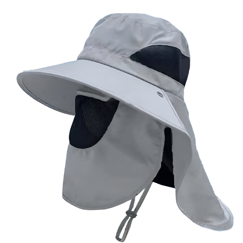 Light Gray Outdoor Uv Protection Hat For Men Detachable Face & Neck Shield Large Brim Sun Fishing Hiking And Activities