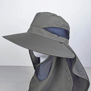 Navy Blue Outdoor Uv Protection Hat For Men Detachable Face & Neck Shield Large Brim Sun Fishing Hiking And Activities