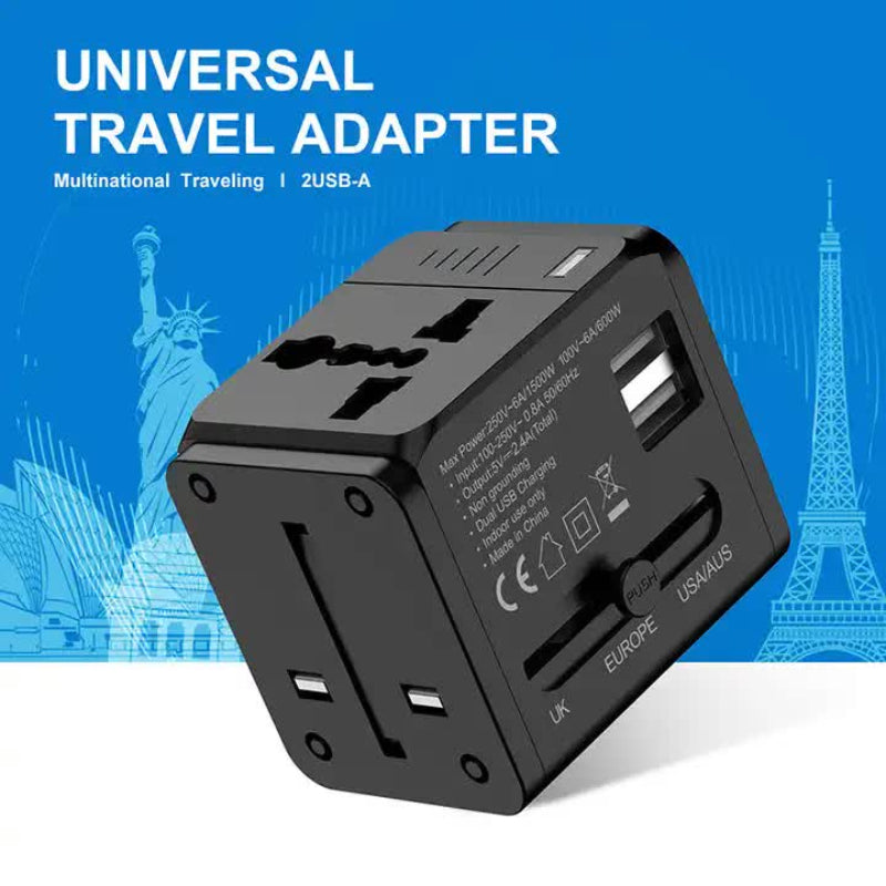 Dual Usb Global Travel Adapter With 2.4A Current Universal Plug Socket Multi Function Power For Worldwide Use