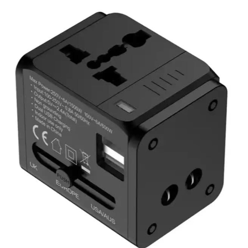 Dual Usb Global Travel Adapter With 2.4A Current Universal Plug Socket Multi Function Power For Worldwide Use