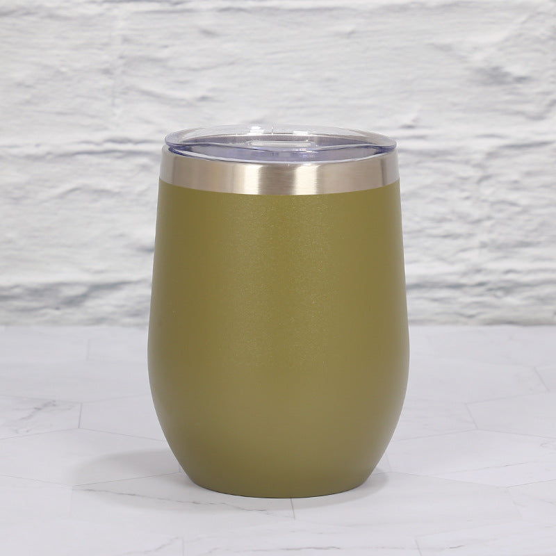 Military Green 12Oz Double Wall Vacuum 304 Eggshell Cup Mini Portable Insulated U Shaped Creative Small Beer Mug