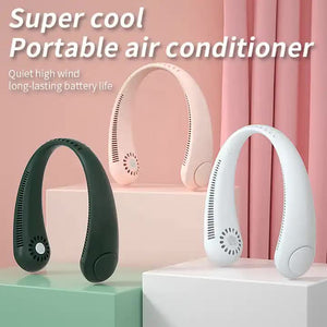 White Portable Neck Hanging Usb Fan Mini Hands Free Wearable Rechargeable No Blade Design For Cooling