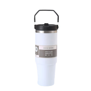 White 30Oz 304 Stainless Steel Ice Cup With Handle Portable Car And Travel Double Insulated For Hot & Cold Drinks