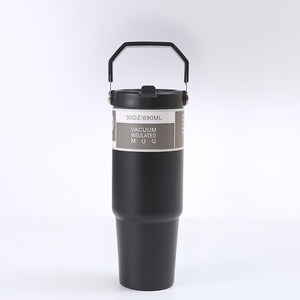 Black 30Oz 304 Stainless Steel Ice Cup With Handle Portable Car And Travel Double Insulated For Hot & Cold Drinks