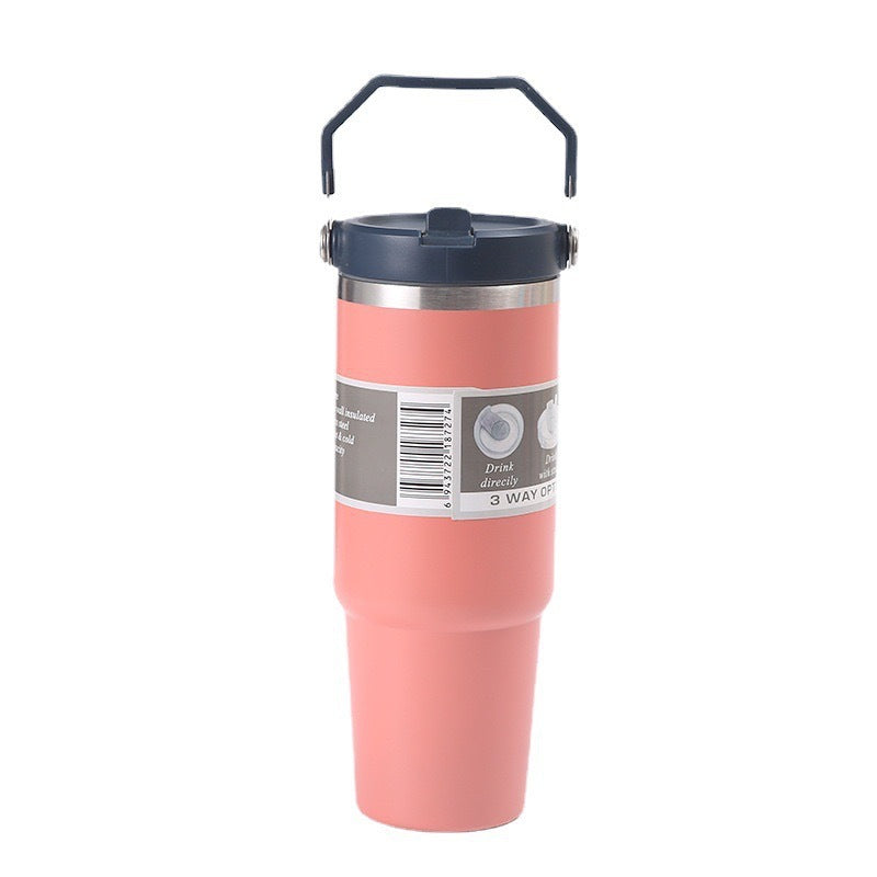 Orange Pink 30Oz 304 Stainless Steel Ice Cup With Handle Portable Car And Travel Double Insulated For Hot & Cold Drinks