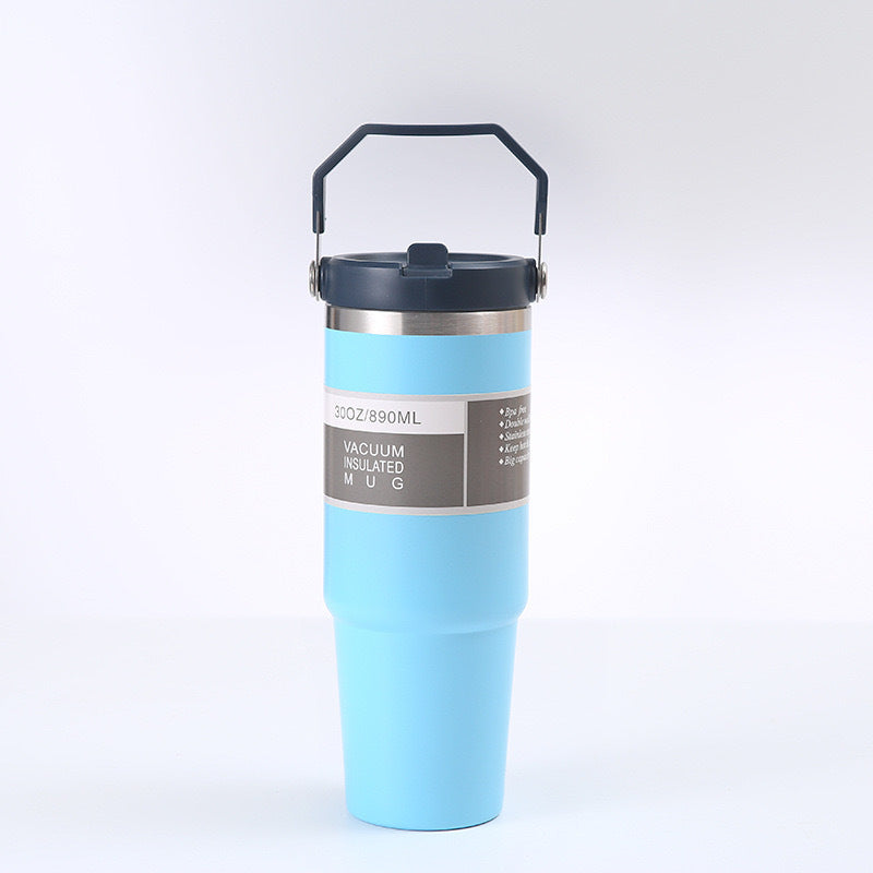 Blue 30Oz 304 Stainless Steel Ice Cup With Handle Portable Car And Travel Double Insulated For Hot Cold Drinks