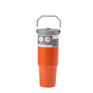 Orange 30Oz 304 Stainless Steel Ice Cup With Handle Portable Car And Travel Double Insulated For Hot & Cold Drinks