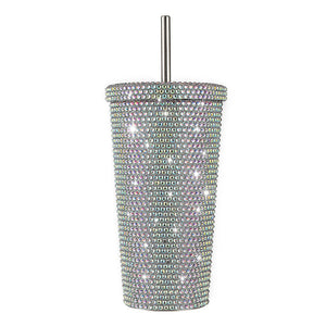 Diamond Inlaid Insulated 304 Stainless Steel Cup With Straw Double Walled Rhinestone Coffee Mug Gift For Beverages