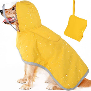 Small Yellow Reflective Adjustable Pet Raincoat With Hood Waterproof Dog Jacket Poncho For Outdoor Protection