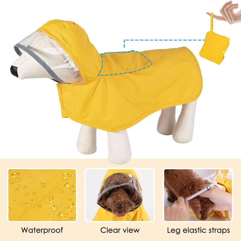 Small Yellow Reflective Adjustable Pet Raincoat With Hood Waterproof Dog Jacket Poncho For Outdoor Protection