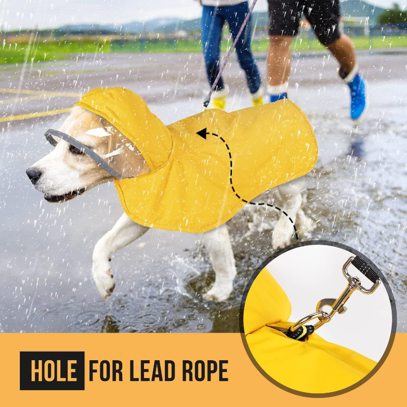 Small Yellow Reflective Adjustable Pet Raincoat With Hood Waterproof Dog Jacket Poncho For Outdoor Protection