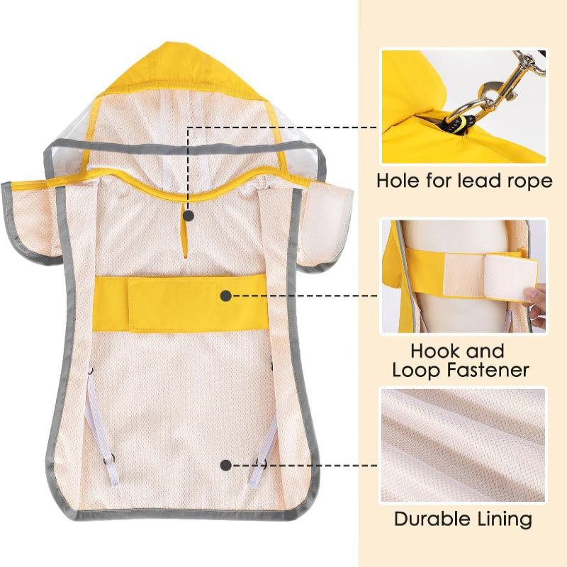 Small Yellow Reflective Adjustable Pet Raincoat With Hood Waterproof Dog Jacket Poncho For Outdoor Protection