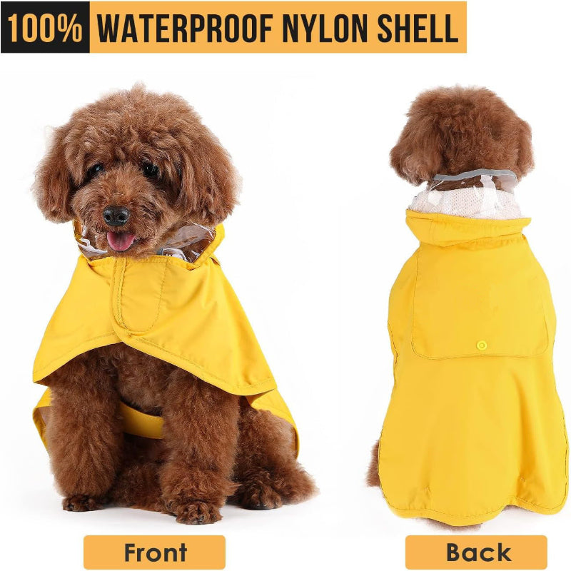 Small Yellow Reflective Adjustable Pet Raincoat With Hood Waterproof Dog Jacket Poncho For Outdoor Protection