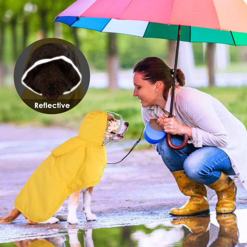 Small Yellow Reflective Adjustable Pet Raincoat With Hood Waterproof Dog Jacket Poncho For Outdoor Protection