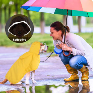 Small Yellow Reflective Adjustable Pet Raincoat With Hood Waterproof Dog Jacket Poncho For Outdoor Protection