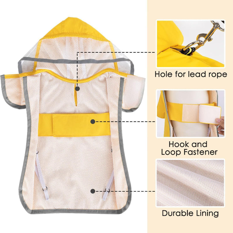 L Yellow Reflective Adjustable Pet Raincoat With Hood Waterproof Dog Jacket Poncho For Outdoor Protection