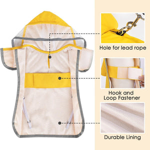 L Yellow Reflective Adjustable Pet Raincoat With Hood Waterproof Dog Jacket Poncho For Outdoor Protection