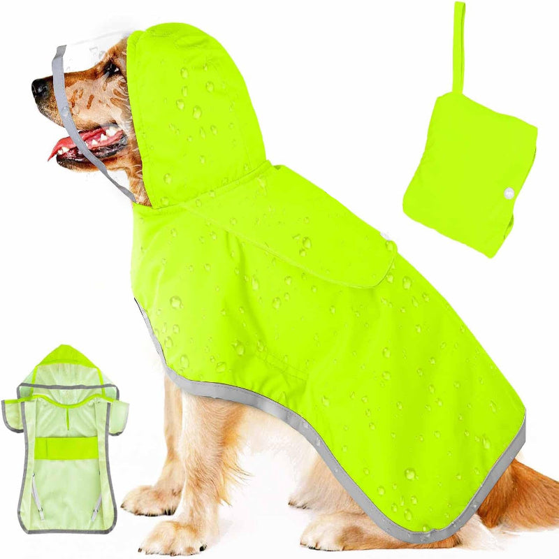 Small Green Reflective Adjustable Pet Raincoat With Hood Waterproof Dog Jacket Poncho For Outdoor Protection