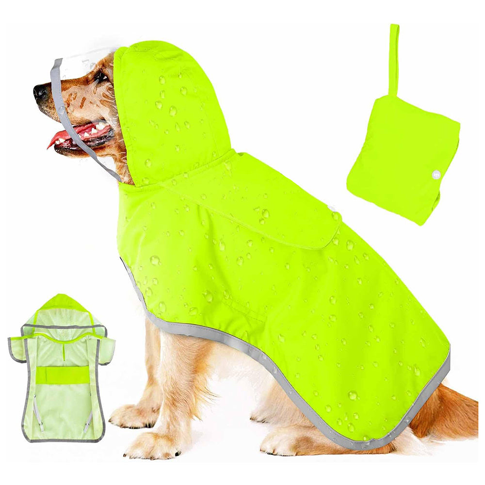 M Green Reflective Adjustable Pet Raincoat With Hood Waterproof Dog Jacket Poncho For Outdoor Protection