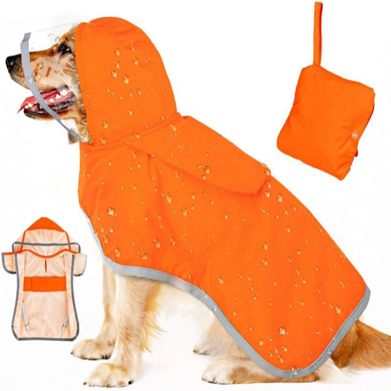 Small Orange Reflective Adjustable Pet Raincoat With Hood Waterproof Dog Jacket Poncho For Outdoor Protection