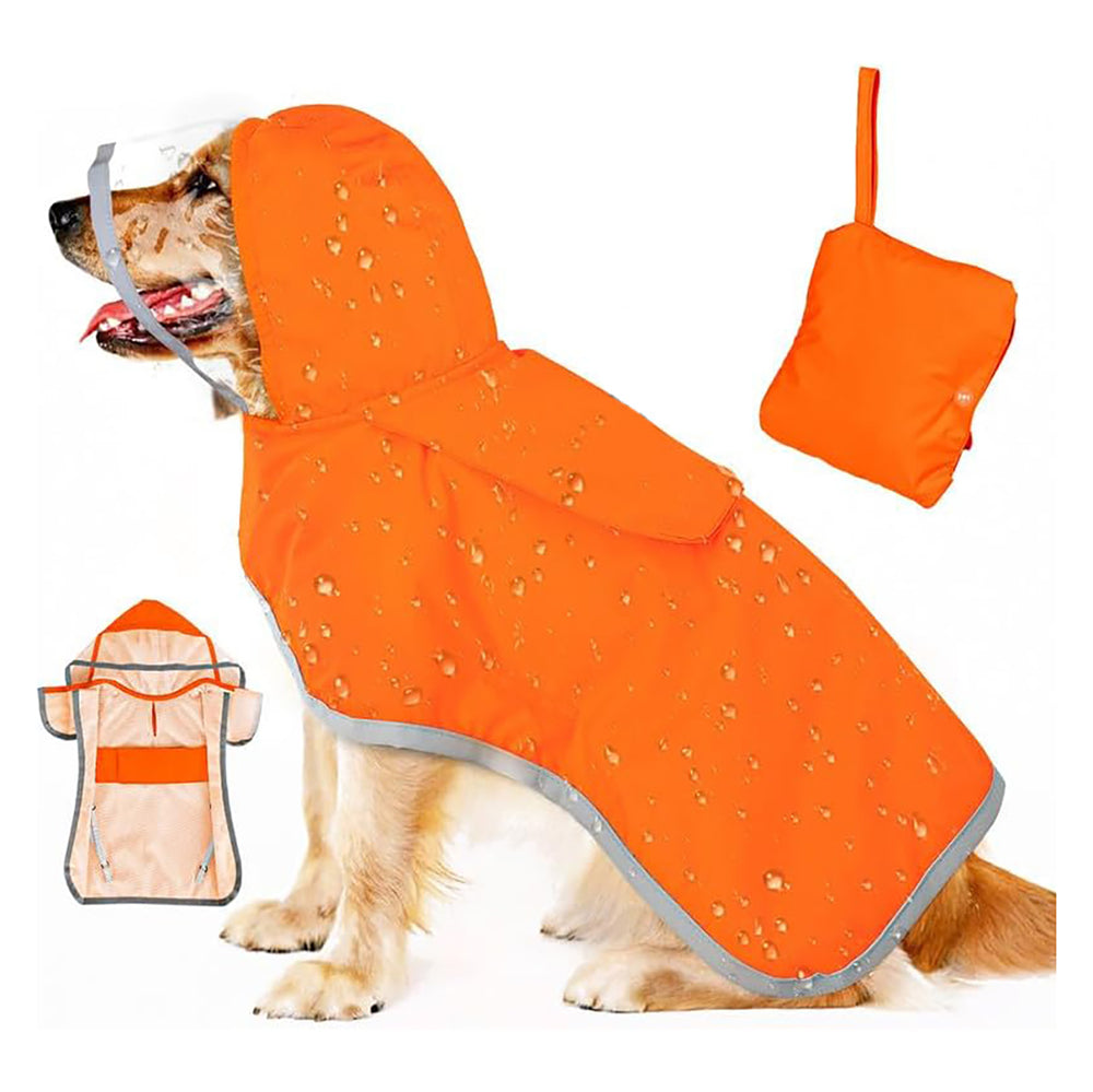 M Orange Reflective Adjustable Pet Raincoat With Hood Waterproof Dog Jacket Poncho For Outdoor Protection