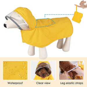 M Orange Reflective Adjustable Pet Raincoat With Hood Waterproof Dog Jacket Poncho For Outdoor Protection