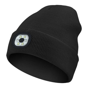 Black Led Lighting Rechargeable Detachable Knitted Hat Warm Winter Beanie With Built In Lights For Outdoor Activities An