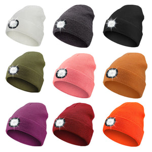 Black Led Lighting Rechargeable Detachable Knitted Hat Warm Winter Beanie With Built In Lights For Outdoor Activities An