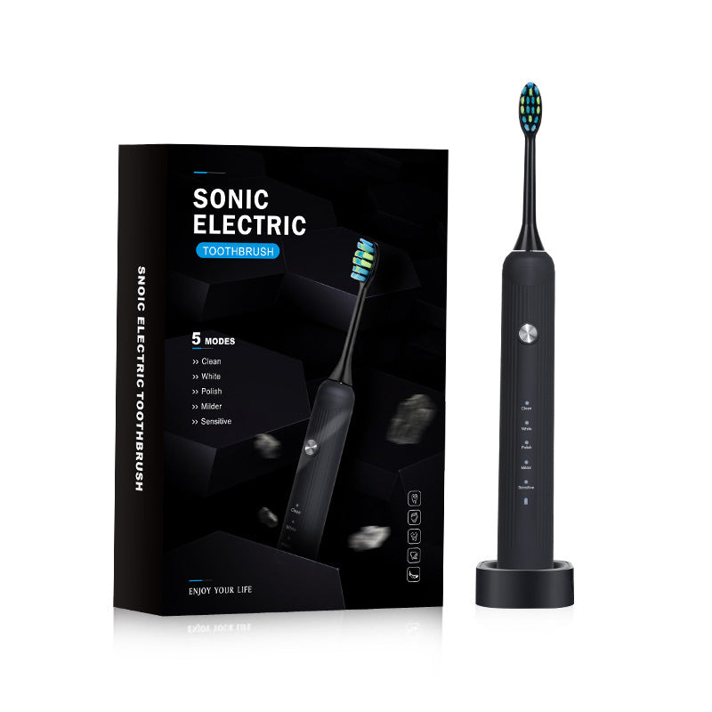 Black Electric Sonic Toothbrush Rechargeable Adult Model With Vibration Technology For Deep Clean And Oral Care