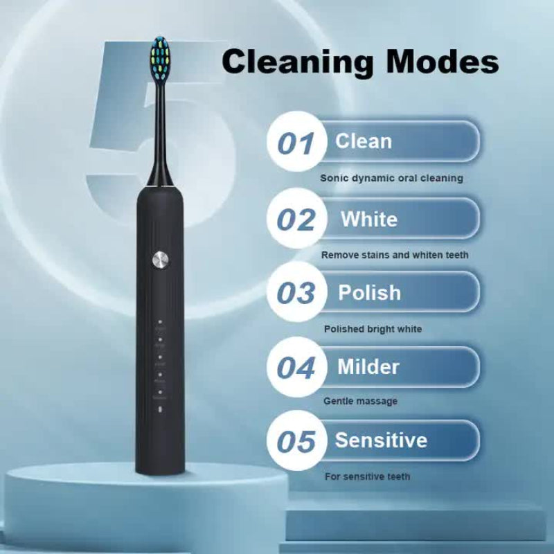 Black Electric Sonic Toothbrush Rechargeable Adult Model With Vibration Technology For Deep Clean And Oral Care