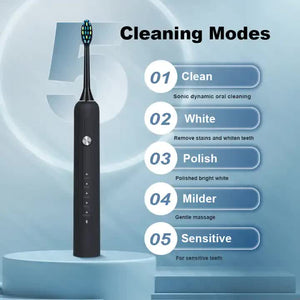 White Electric Sonic Toothbrush Rechargeable Adult Model With Vibration Technology For Deep Clean And Oral Care