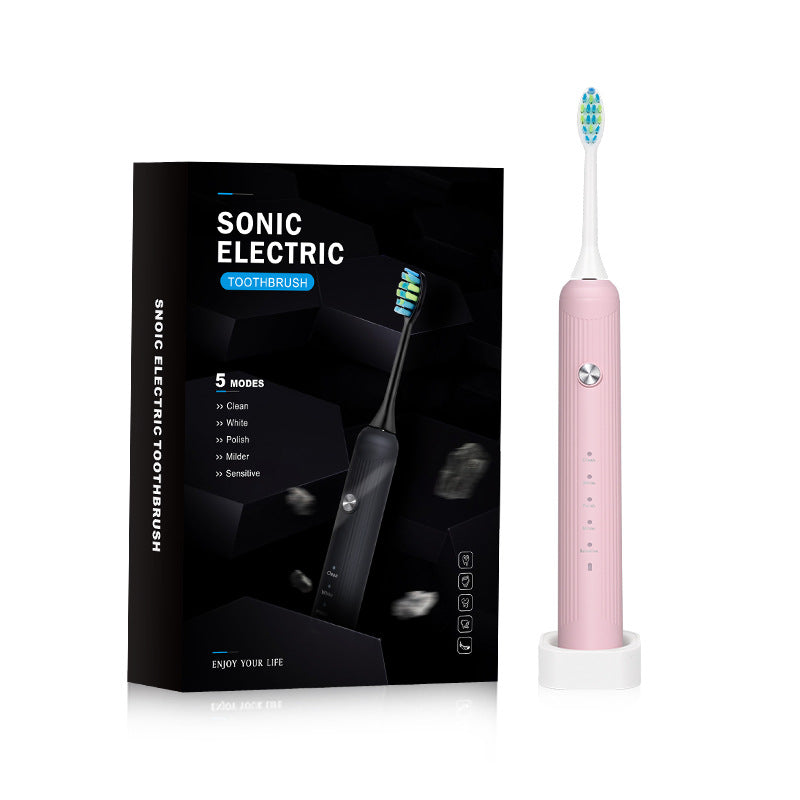 Pink Electric Sonic Toothbrush Rechargeable Adult Model With Vibration Technology For Deep Clean And Oral Care