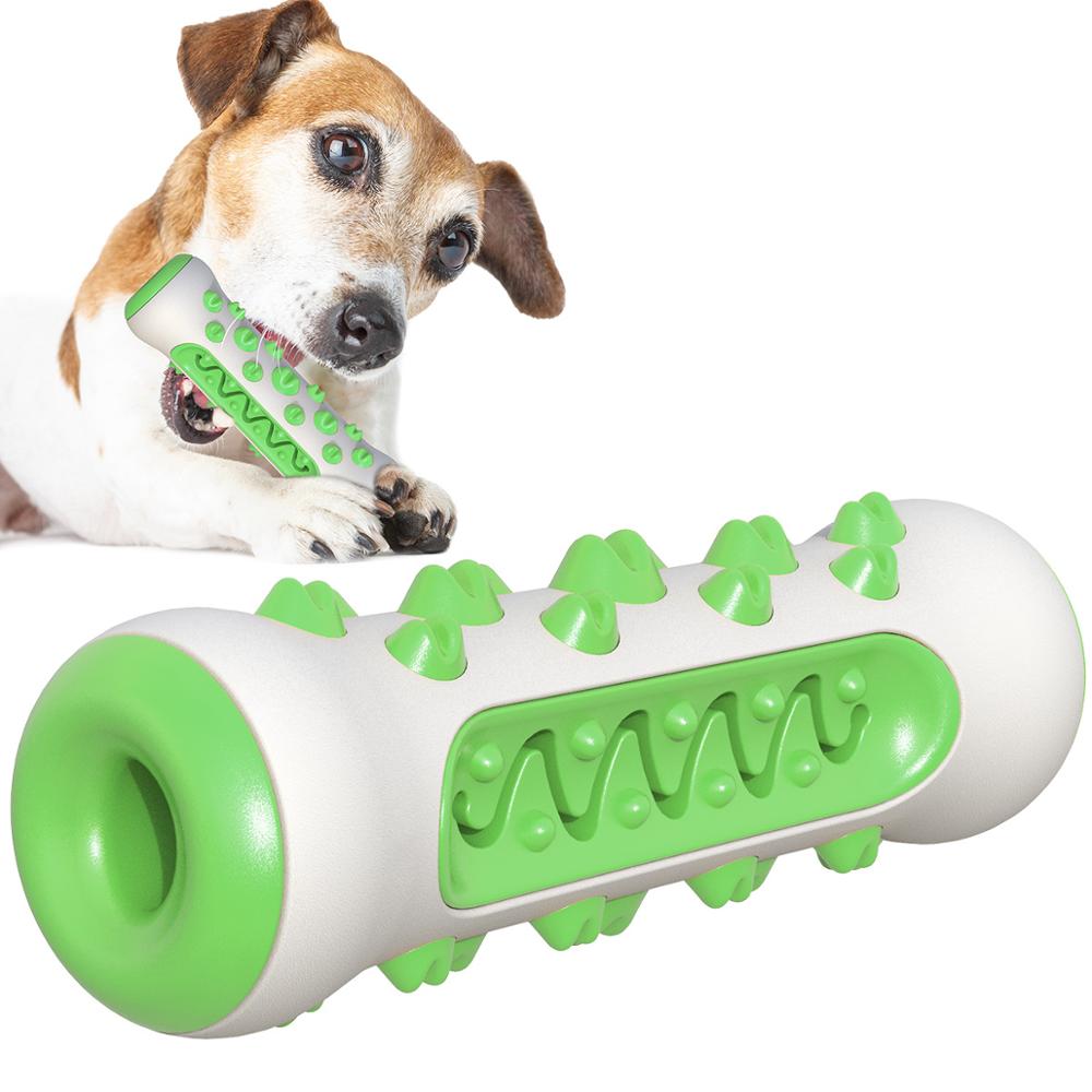 Green Dog Squeaky Toys For Aggressive Chewers Tough Toothbrush Nearly Indestructible Rubber Pet Training Teeth Cleaning